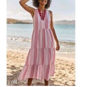 J Jill Striped Pink and White Sleeveless Dress large petite